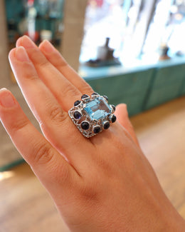 Bague 1001 Nuits - Topaze bleue et Iolites - Sanja Spahr
